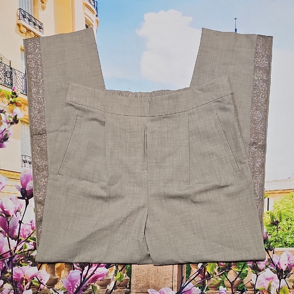 Reiss Pants - Reiss Beige Tailored Trousers with Subtle Sheen Side Panels Size 6